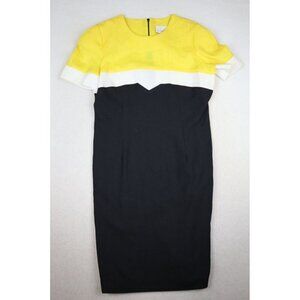VINTAGE 80s WOMEN'S YELLOW & BLACK COLORBLOCK SHEATH DRESS VIA SANT ANDREA - 8P